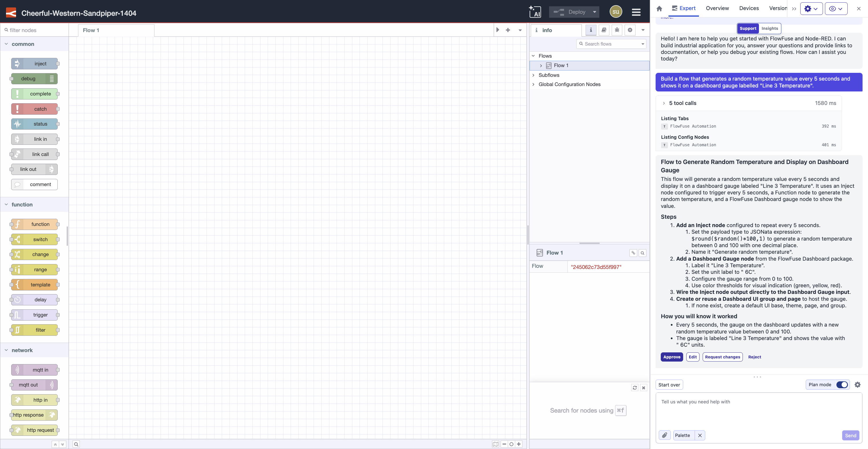 A plan card in the Expert, showing the proposed plan with Approve, Edit, Request changes, and Reject actions